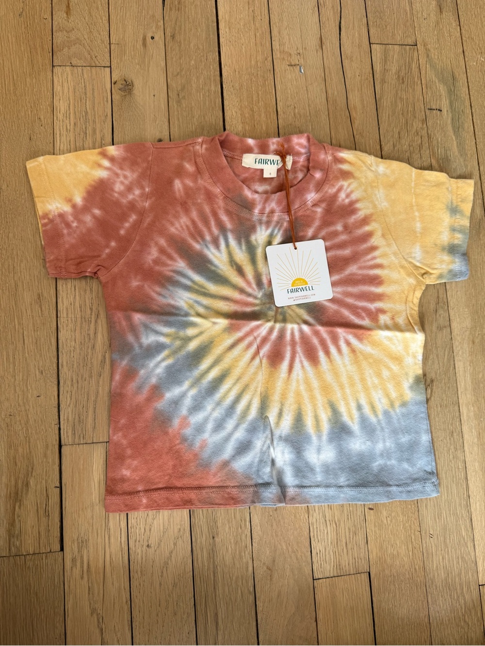 Fairwell Kids Tie-Dye Spiral Tee — Rust, Yellow, Gray